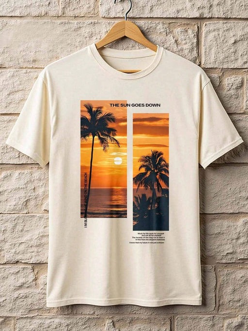 SHEIN Manfinity Dauomo Hombres Camiseta con estampado tropical con slogan - Quierox - Tienda Online