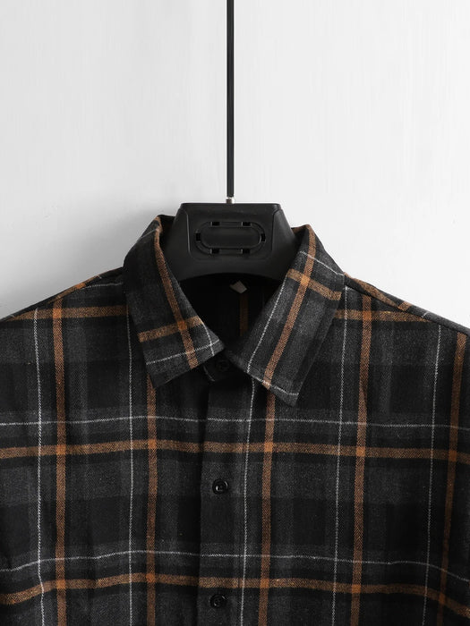 SHEIN Manfinity Homme Camisa casual de manga larga con cuello y estampado a cuadros - Quierox - Tienda Online