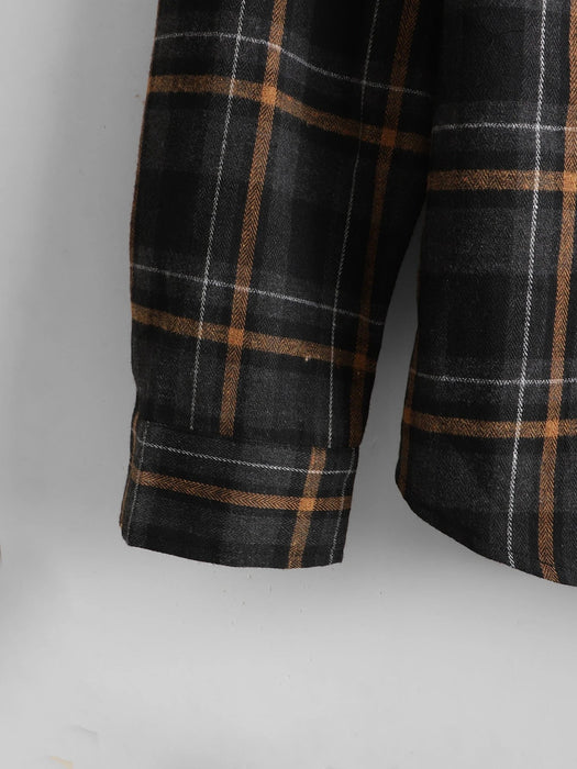 SHEIN Manfinity Homme Camisa casual de manga larga con cuello y estampado a cuadros - Quierox - Tienda Online