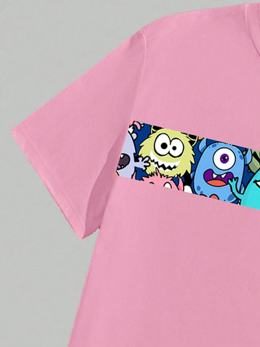 Shein Manfinity Homme Conjunto casual, camiseta de cuello redondo y manga corta de dibujos animados + pantalonetas con bolsillo y cordón - Quierox - Tienda Online