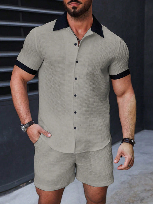 SHEIN Manfinity Homme Conjunto de camisa de unicolor, estilo simple y casual - Quierox - Tienda Online