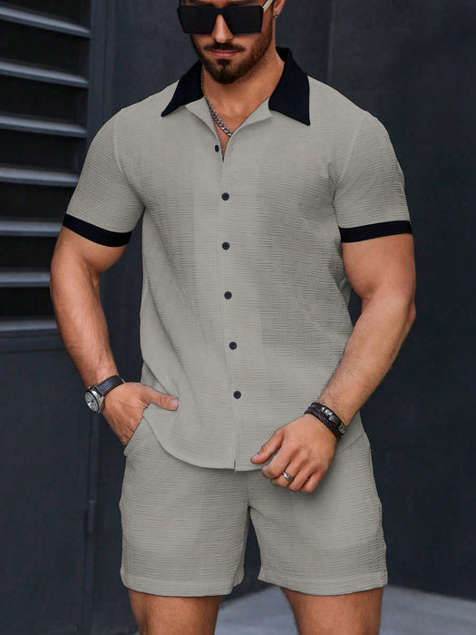 SHEIN Manfinity Homme Conjunto de camisa de unicolor, estilo simple y casual - Quierox - Tienda Online