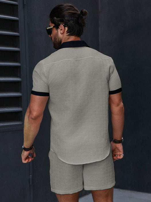 SHEIN Manfinity Homme Conjunto de camisa de unicolor, estilo simple y casual - Quierox - Tienda Online