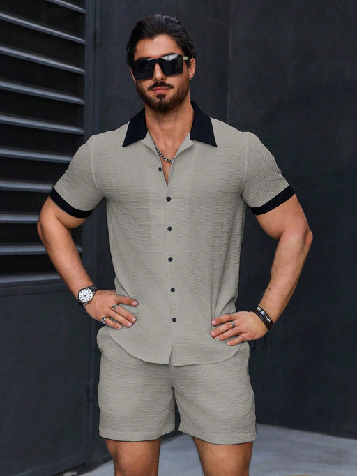 SHEIN Manfinity Homme Conjunto de camisa de unicolor, estilo simple y casual - Quierox - Tienda Online