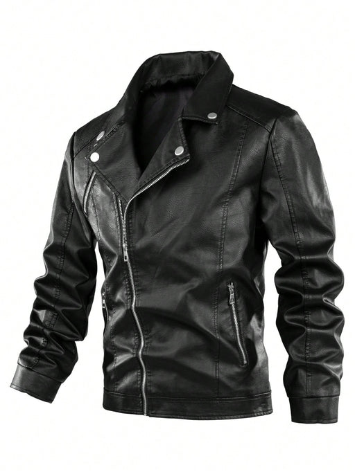 SHEIN Manfinity LEGND Chaqueta de motocicleta de cuero sintético con cremallera - Quierox - Tienda Online