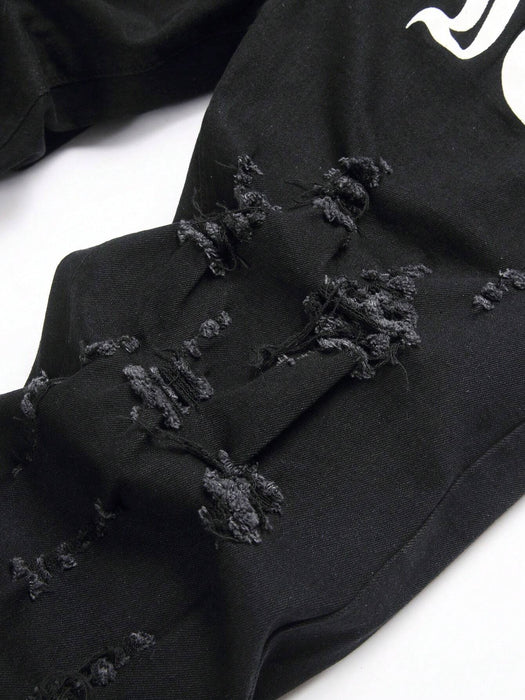 Shein Manfinity LEGND Vaqueros rotos de algodón con estampado de letras para hombre, corte slim - Quierox - Tienda Online