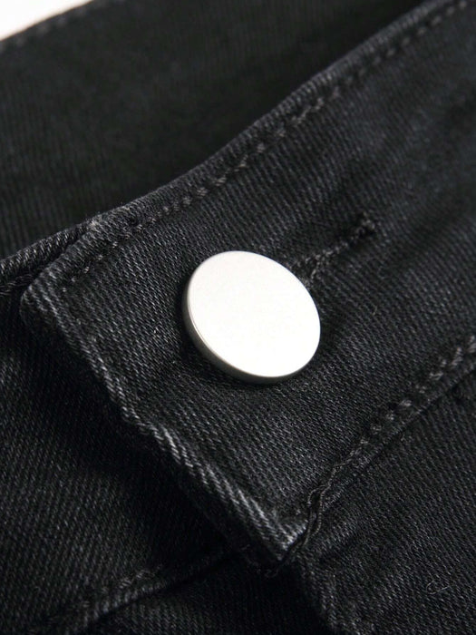 Shein Manfinity LEGND Vaqueros rotos de algodón con estampado de letras para hombre, corte slim - Quierox - Tienda Online