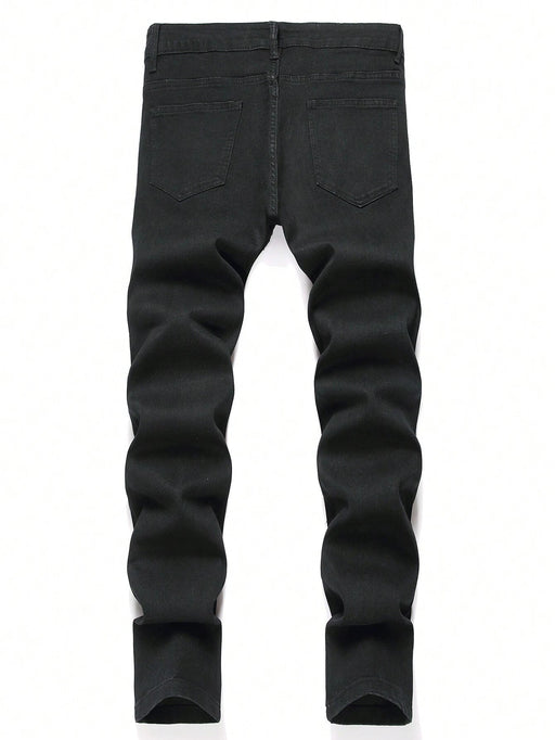 Shein Manfinity LEGND Vaqueros rotos de algodón con estampado de letras para hombre, corte slim - Quierox - Tienda Online