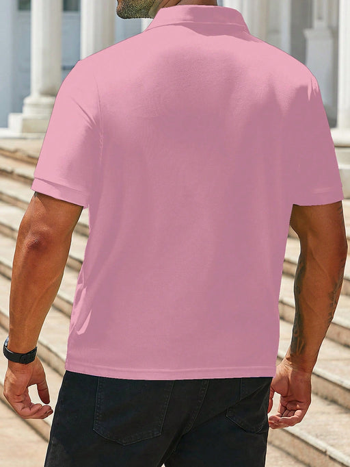 SHEIN Manfinity Mode Camisa polo de manga corta informal y versátil de color liso con apliques para hombre de talla grande - Quierox - Tienda Online
