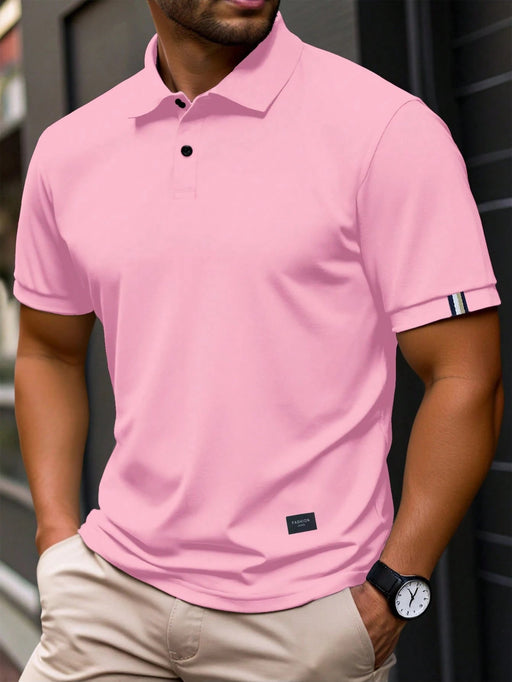 SHEIN Manfinity Mode Camisa polo de manga corta informal y versátil de color liso con apliques para hombre de talla grande - Quierox - Tienda Online