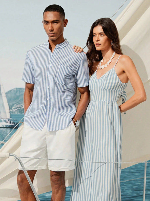 SHEIN Manfinity RelaxMax Camisa informal de manga corta con botones y rayas - Quierox - Tienda Online