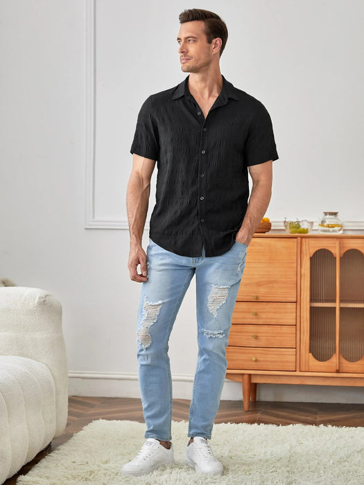 Shein Manfinity RelaxMax Hombres Camisa con botón bajo curvo - Quierox - Tienda Online