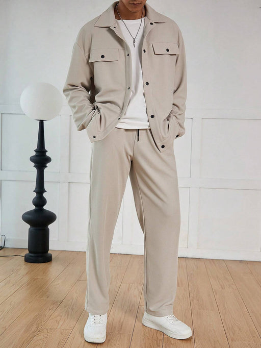 SHEIN Manfinity Roghcode Traje casual de chaqueta y pantalones con textura - Quierox - Tienda Online