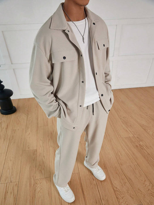 SHEIN Manfinity Roghcode Traje casual de chaqueta y pantalones con textura - Quierox - Tienda Online