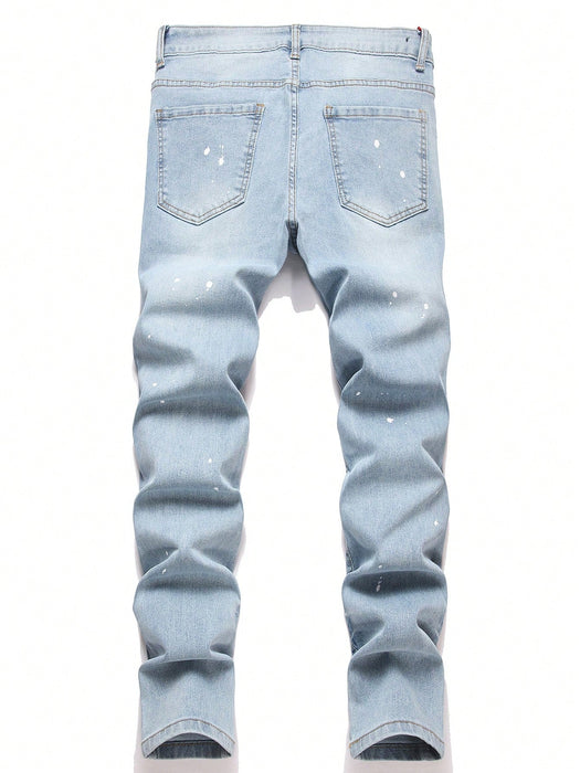 SHEIN Manfinity Roughcore Jeans casuales ajustados con bolsillos desgastados para hombres - Quierox - Tienda Online