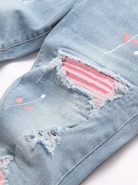 SHEIN Manfinity Roughcore Jeans casuales ajustados con bolsillos desgastados para hombres - Quierox - Tienda Online