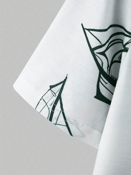 Shein Manfinity RSRT Conjunto de vacaciones de camiseta de manga corta con estampado de palmeras y pantalones cortos con cordón - Quierox - Tienda Online