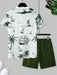 Shein Manfinity RSRT Conjunto de vacaciones de camiseta de manga corta con estampado de palmeras y pantalones cortos con cordón - Quierox - Tienda Online