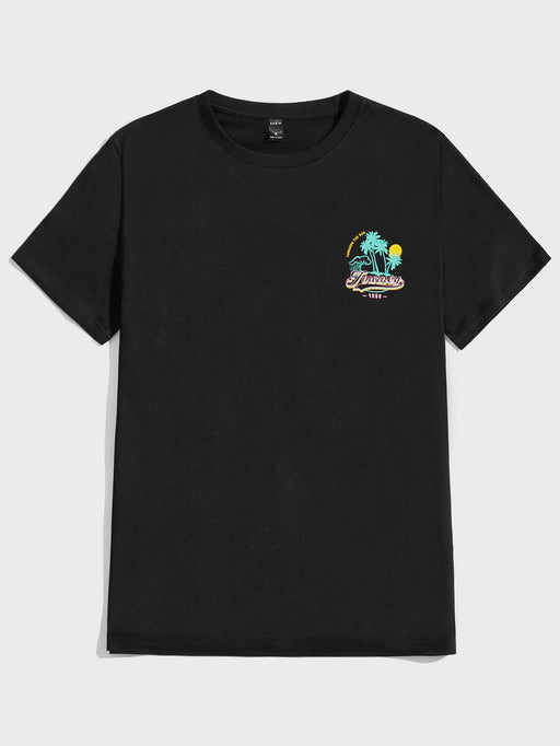 SHEIN Manfinity VCAY Camiseta holgada con estampado de cocotero y letras para hombre - Quierox - Tienda Online