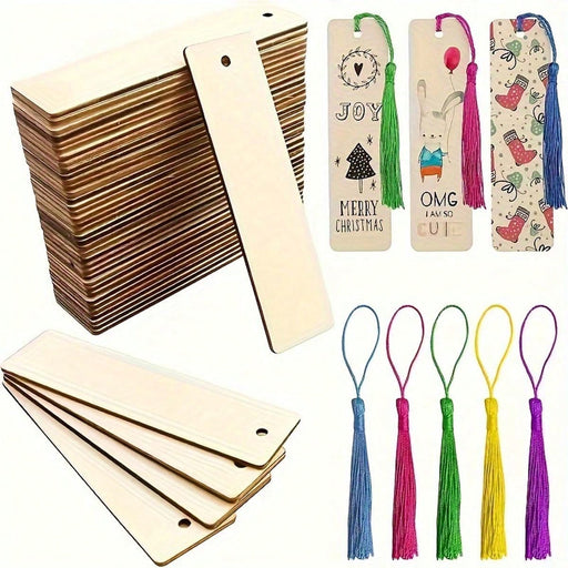 Shein Marcapáginas de madera en blanco (25 marcapáginas + 25 borlas en colores aleatorios) - Quierox - Tienda Online