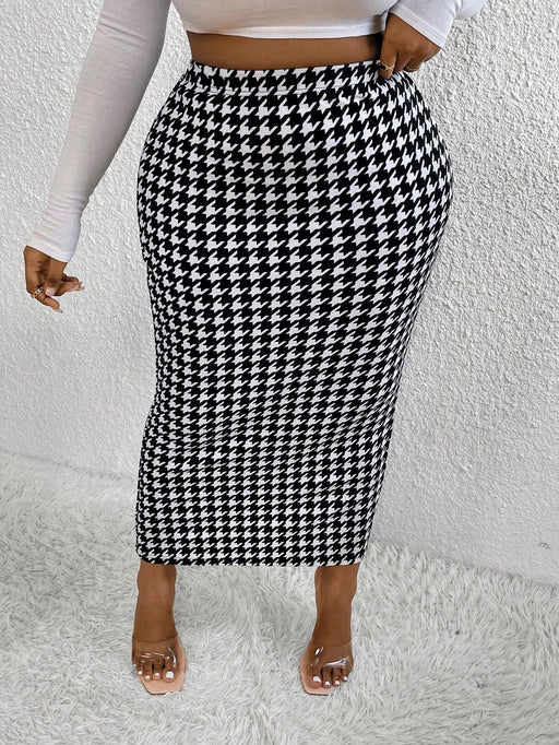 SHEIN Maweii Falda larga de talle alto con estampado de pata de gallo - Quierox - Tienda Online