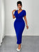 SHEIN Maweii Vestido corto ajustado de manga corta con cuello en V para mujer de tallas grandes - Quierox - Tienda Online
