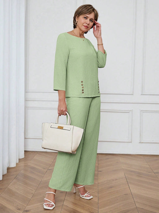 SHEIN Miaspire Conjunto casual de camisa y pantalón de color liso para mujer - Quierox - Tienda Online
