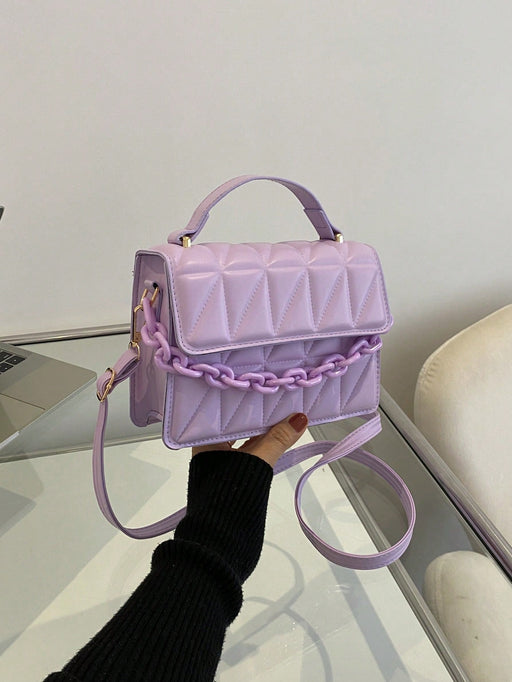 SHEIN Mini bolso cuadrado acolchado con solapa de cadena - Quierox - Tienda Online