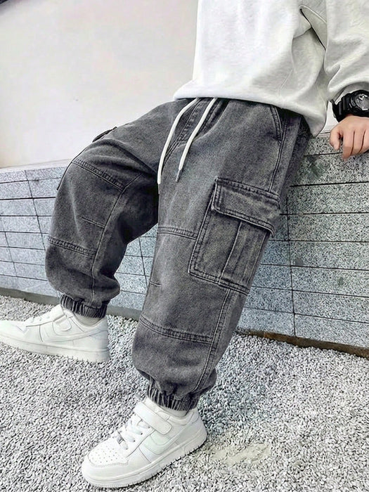 SHEIN Mirajuku Pantalones cargo de mezclilla con cintura elástica y cordón - Quierox - Tienda Online
