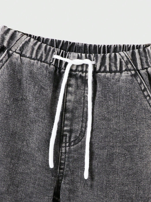 SHEIN Mirajuku Pantalones cargo de mezclilla con cintura elástica y cordón - Quierox - Tienda Online