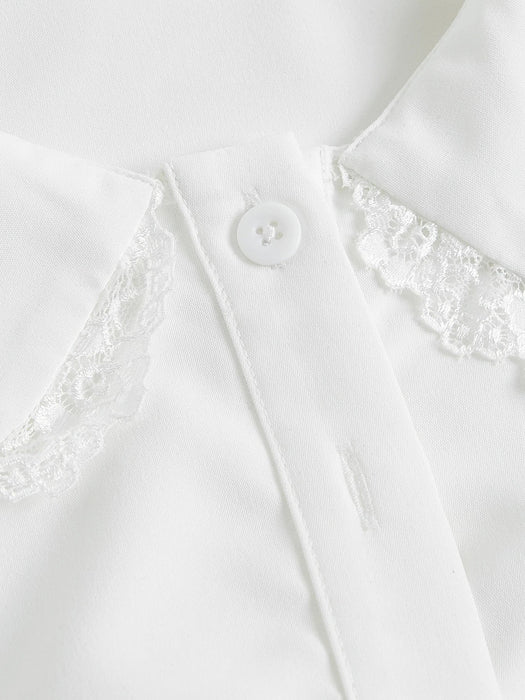 SHEIN MOD Blusa corta de manga abullonada con ribete de encaje - Quierox - Tienda Online