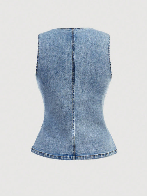SHEIN MOD Camisa vaquera sin mangas con botones delanteros y lavado informal - Quierox - Tienda Online