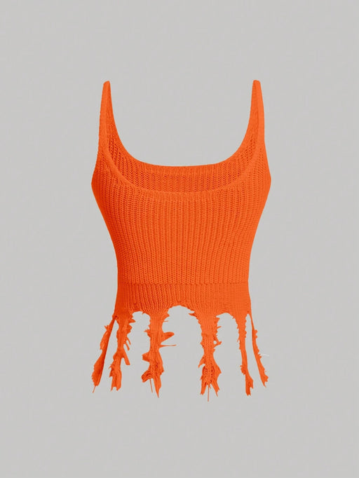 SHEIN MOD Camiseta de punto sin mangas de unicolor de verano para mujer con bajo deshilachado - Quierox - Tienda Online