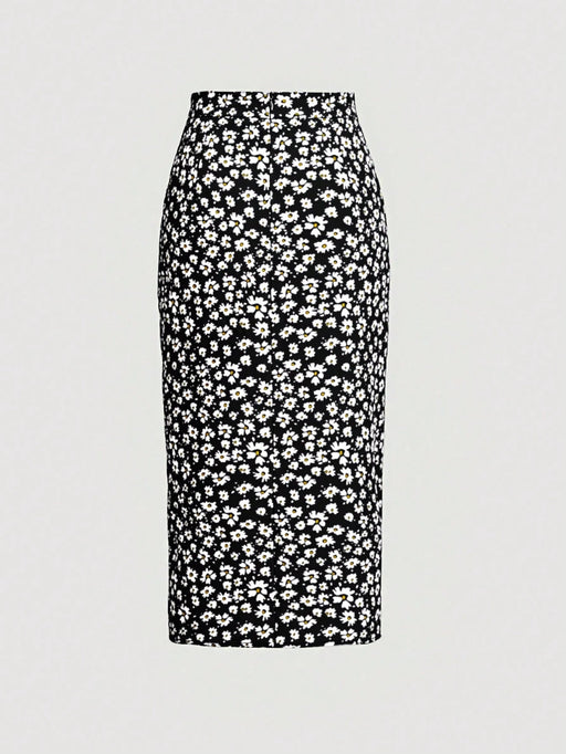 SHEIN MOD Falda con estampado floral con cordón fruncido de muslo con abertura - Quierox - Tienda Online