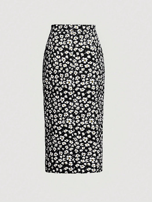 SHEIN MOD Falda con estampado floral con cordón fruncido de muslo con abertura - Quierox - Tienda Online