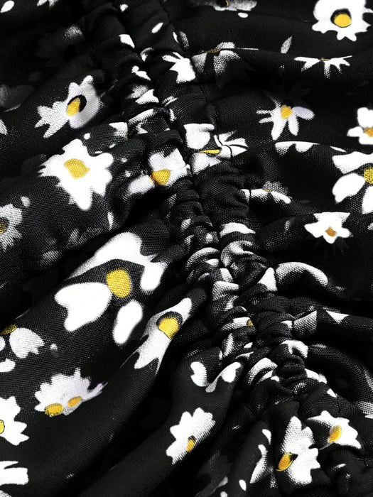 SHEIN MOD Falda con estampado floral con cordón fruncido de muslo con abertura - Quierox - Tienda Online