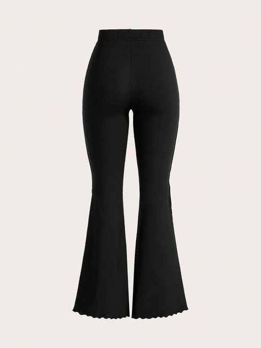 SHEIN MOD Pantalones acampanados elásticos con ribete de lechuga para mujer - Quierox - Tienda Online