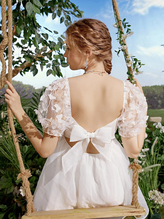 SHEIN MOD Vestido de malla con detalle de aplique de mariposa y mangas abullonadas - Quierox - Tienda Online