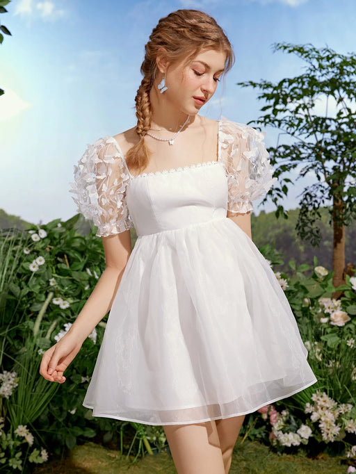 SHEIN MOD Vestido de malla con detalle de aplique de mariposa y mangas abullonadas - Quierox - Tienda Online