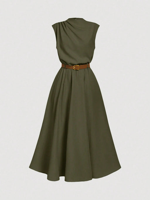 SHEIN MOD Vestido sin mangas de color liso para mujer con cinturón - Quierox - Tienda Online