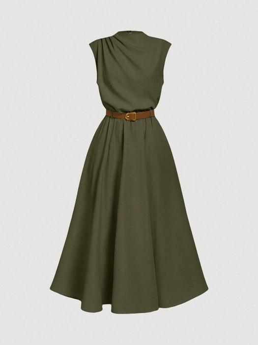 SHEIN MOD Vestido sin mangas de color liso para mujer con cinturón - Quierox - Tienda Online