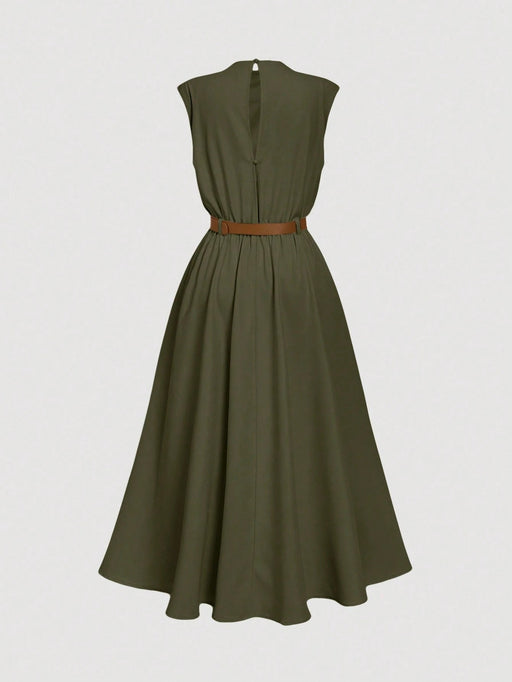 SHEIN MOD Vestido sin mangas de color liso para mujer con cinturón - Quierox - Tienda Online