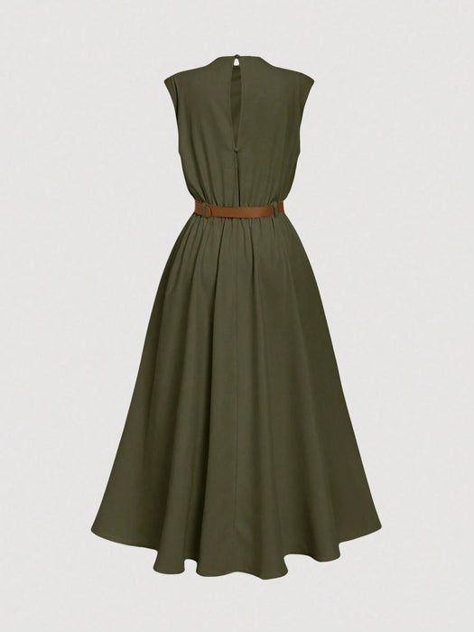 SHEIN MOD Vestido sin mangas de color liso para mujer con cinturón - Quierox - Tienda Online