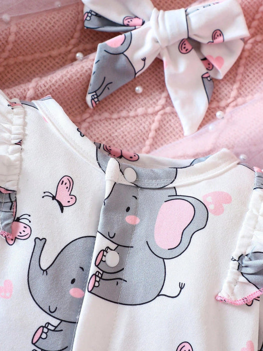 SHEIN Mono con volantes y diadema con estampado de elefante para niña - Quierox - Tienda Online