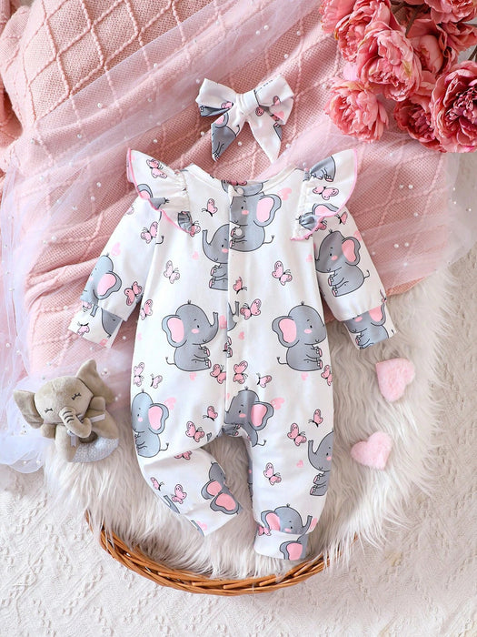 SHEIN Mono con volantes y diadema con estampado de elefante para niña - Quierox - Tienda Online