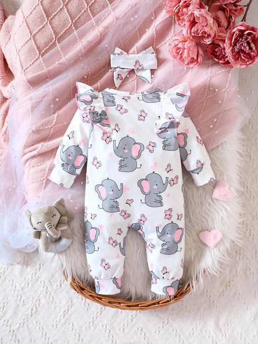 SHEIN Mono con volantes y diadema con estampado de elefante para niña - Quierox - Tienda Online