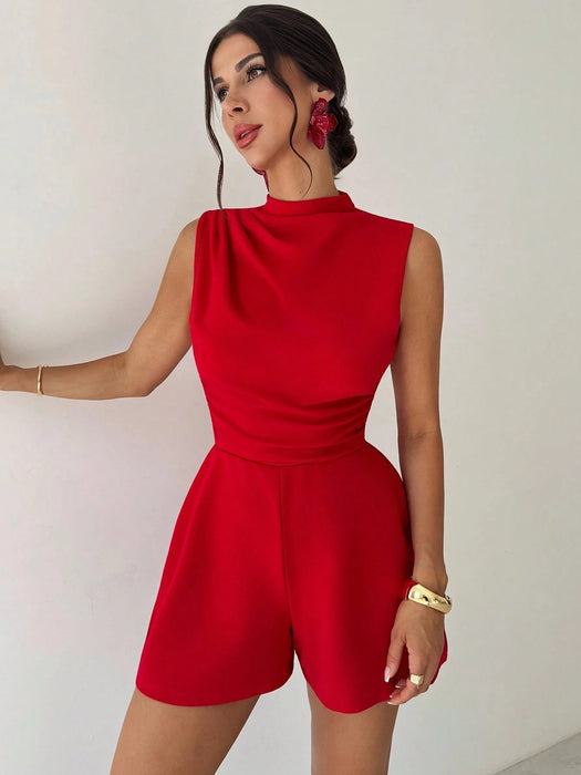 SHEIN Mono corto elegante de mujer con volantes rojos y corte en A - Quierox - Tienda Online