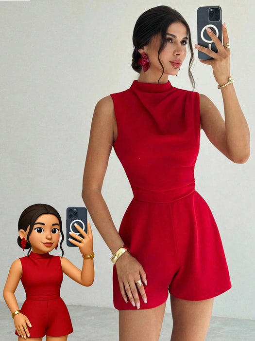 SHEIN Mono corto elegante de mujer con volantes rojos y corte en A - Quierox - Tienda Online