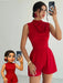 SHEIN Mono corto elegante de mujer con volantes rojos y corte en A - Quierox - Tienda Online