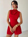 SHEIN Mono corto elegante de mujer con volantes rojos y corte en A - Quierox - Tienda Online